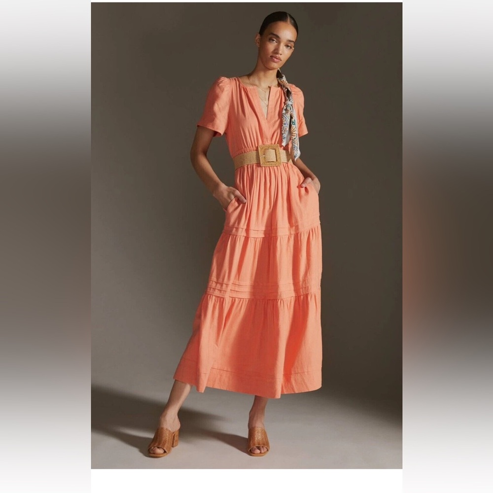 Anthropologie Coral Tiered Maxi Dress